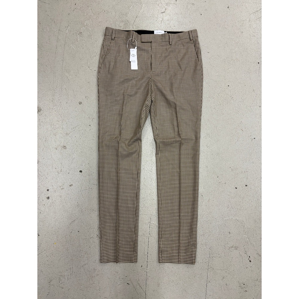 Topman Mens W36 L34 Brown Houndstooth Slim Fit Dress Pants Trousers NEW
